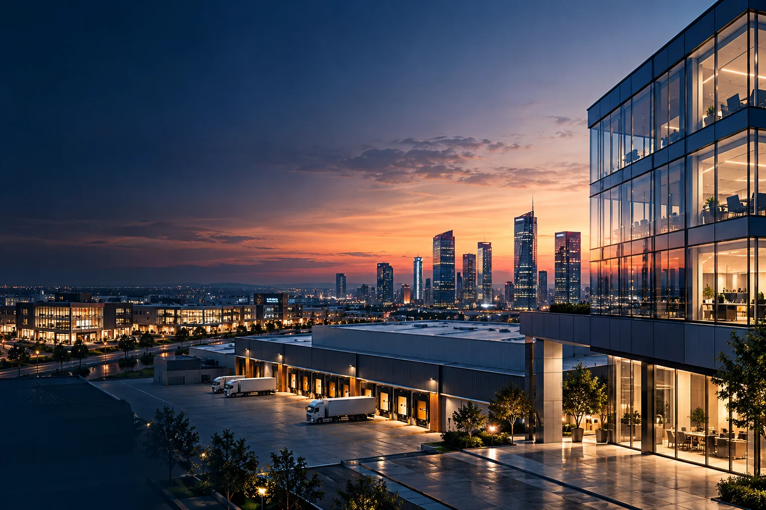 Contemporary glass office building in a commercial district